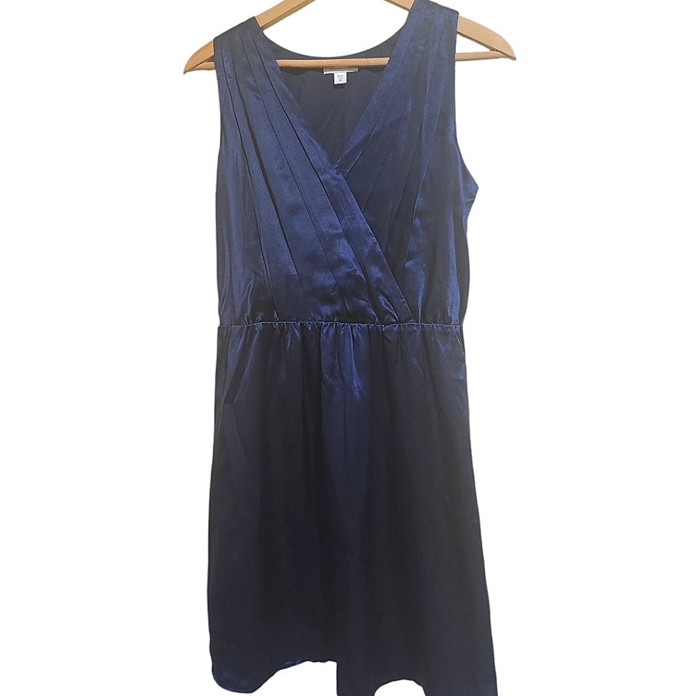 Garnet Hill 100% silk shell navy‎ blue dress lined skirt size 4